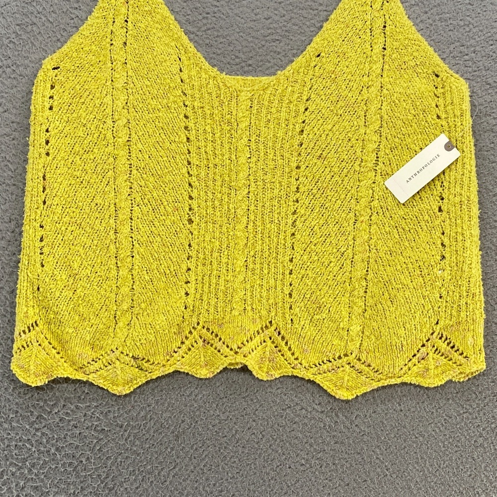 Anthropologie Sweater Tank Womens Small Pointelle Knit Oversized Yellow Beachy - Picture 3 of 13